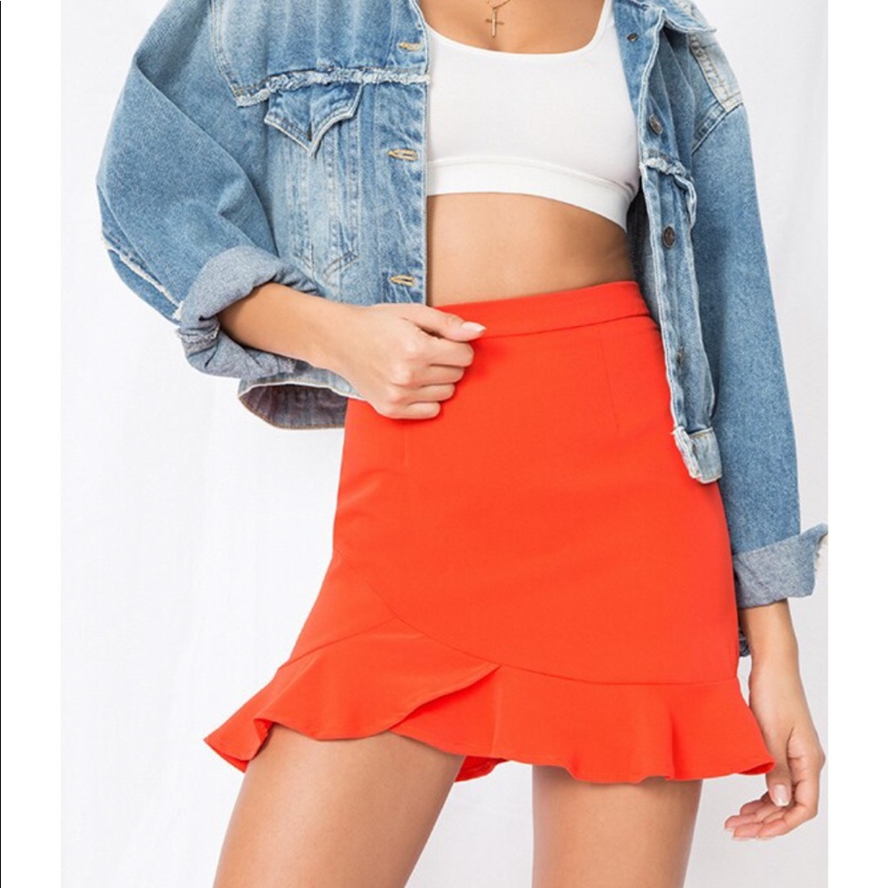 Milan Ruffle Mini Skirt in Orange